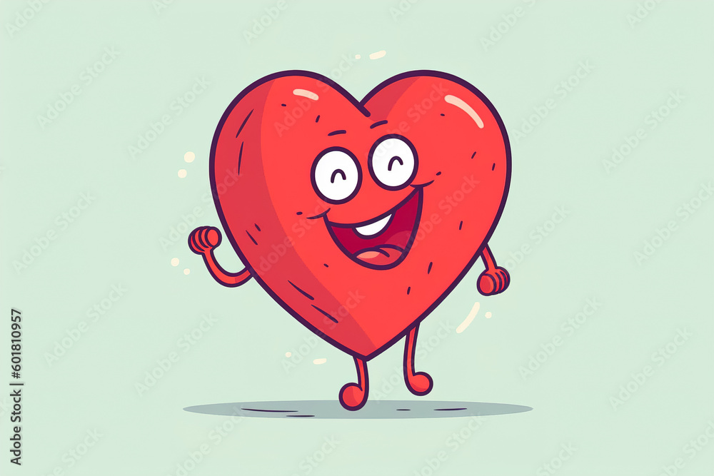 A smile heart-shaped cartoon character with limbs and facial features. Generative ai A smile heart-shaped cartoon character with limbs and facial features. Generative ai