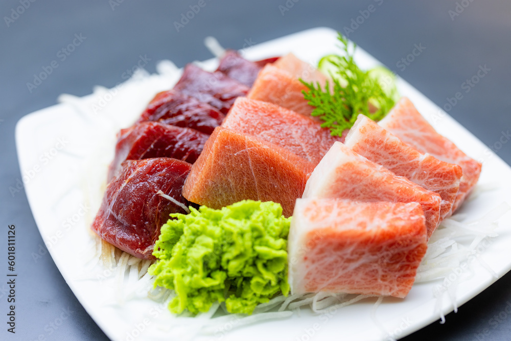 Dish of japanese foods sashimi with Toro Dish of japanese foods sashimi with Toro