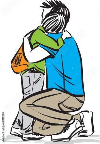 cute dad father and little son boy young child hugging each other family fathers day vector illustration