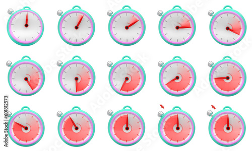 Alarm Clock / Clock / Watchtime / Timer with markers of time / period / cycles / items. Are 12 phases / markers with filled red strip trail (ID: 601812573)