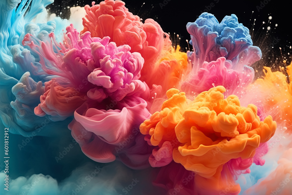 Colorful paint suspended in the air. Explosion of different colors, texture. Generative ai Colorful paint suspended in the air. Explosion of different colors, texture. Generative ai