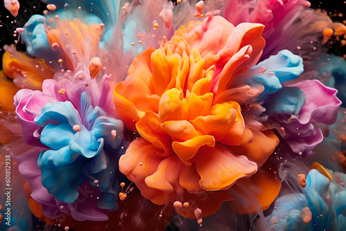 Colorful paint suspended in the air. Explosion of different colors, texture. Generative ai