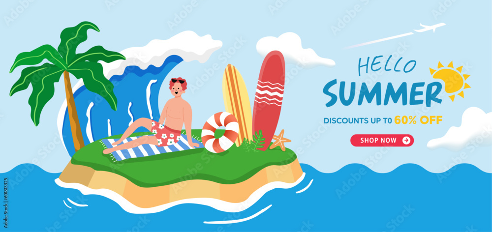 big sale hello summer banner.Island,Vector,Illustration