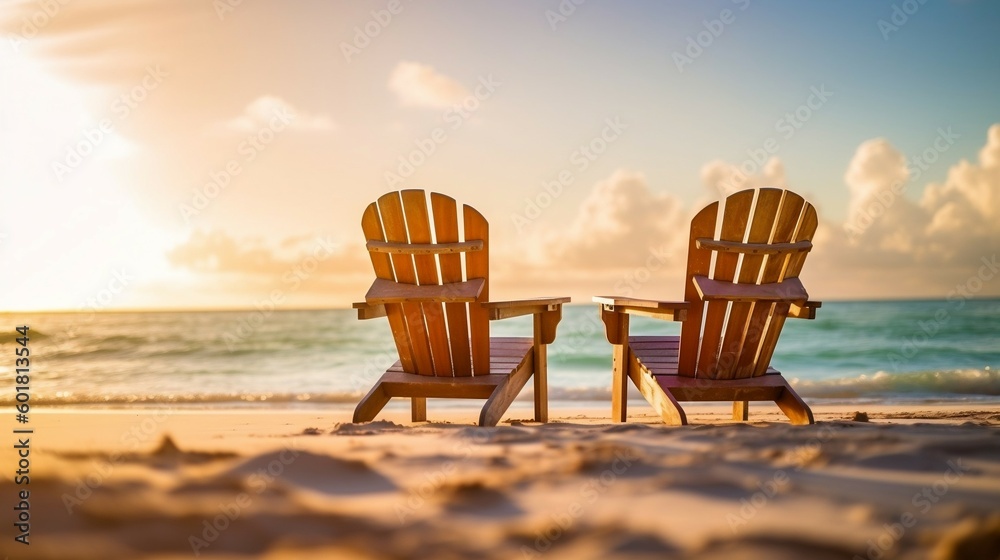 Seaside Serenity: Two Chairs in Exotic Bliss. Generative ai