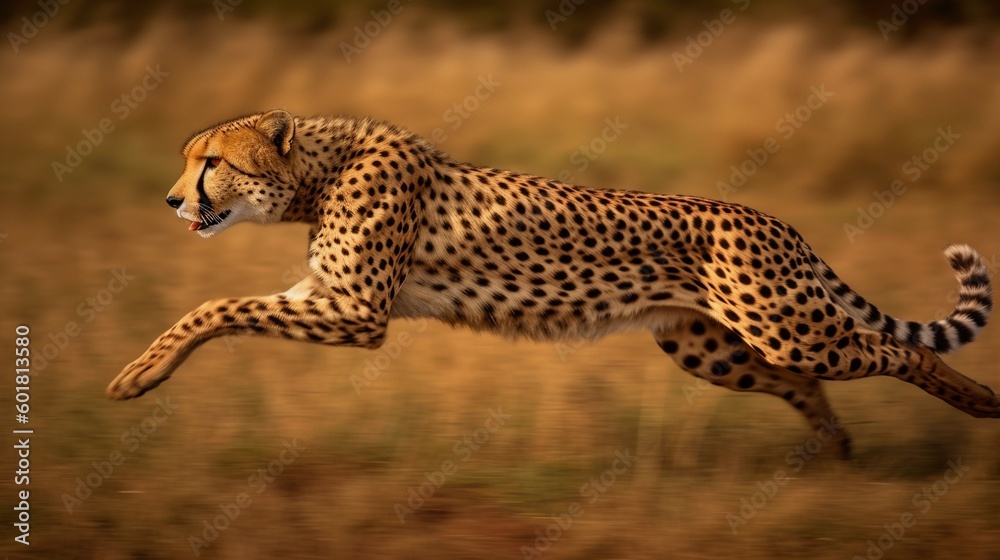Fototapeta premium Nature's Speedster: Cheetah in Full Stride. Generative ai