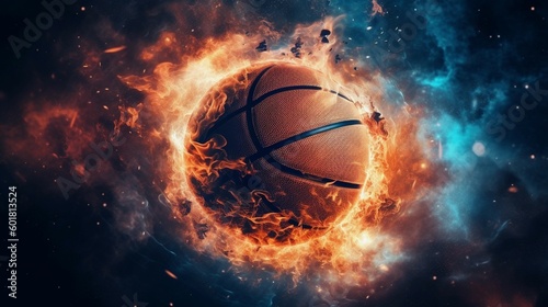 Flaming Dunk: Basketball's Epic Journey Through the Stars. Generative ai