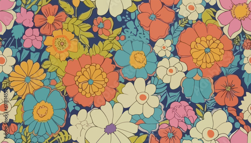 Cute retro hand drawn abstract flowers print. Modern cartoon style pattern. Fashionable template for design