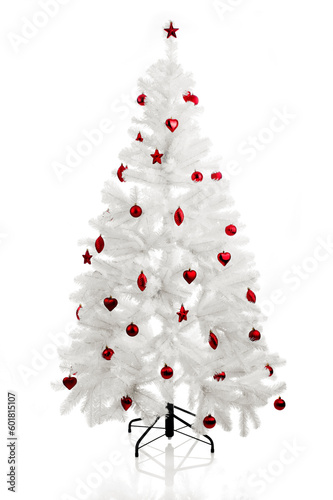 Christmas white tree with red ornaments