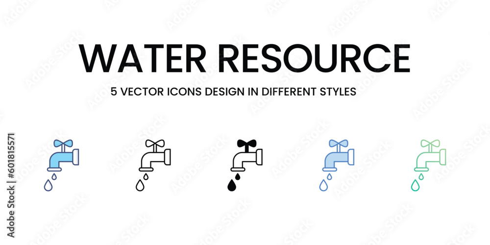 Water Resource Icon Design in Five style with Editable Stroke. Line, Solid, Flat Line, Duo Tone Color, and Color Gradient Line. Suitable for Web Page, Mobile App, UI, UX and GUI design. Water Resource Icon Design in Five style with Editable Stroke. Line, Solid, Flat Line, Duo Tone Color, and Color Gradient Line. Suitable for Web Page, Mobile App, UI, UX and GUI design.