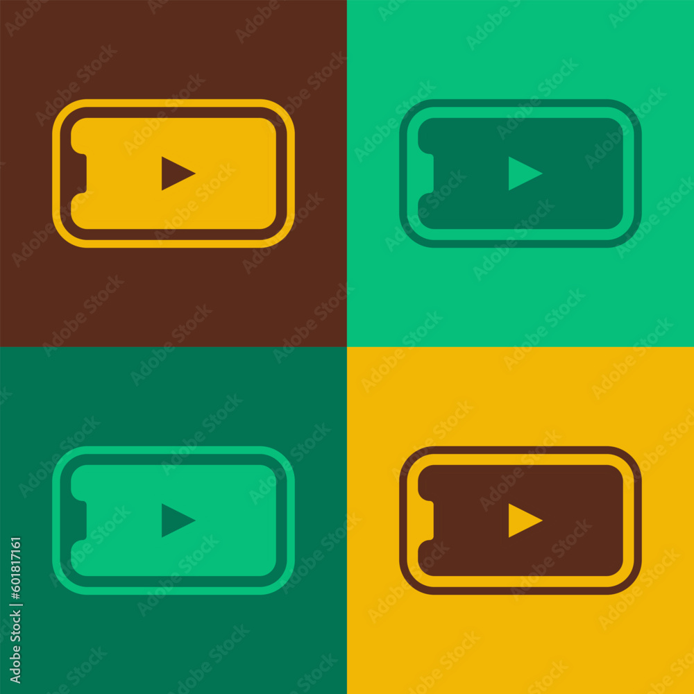 Pop art Online play video icon isolated on color background. Smartphone and film strip with play sign. Vector Pop art Online play video icon isolated on color background. Smartphone and film strip with play sign. Vector