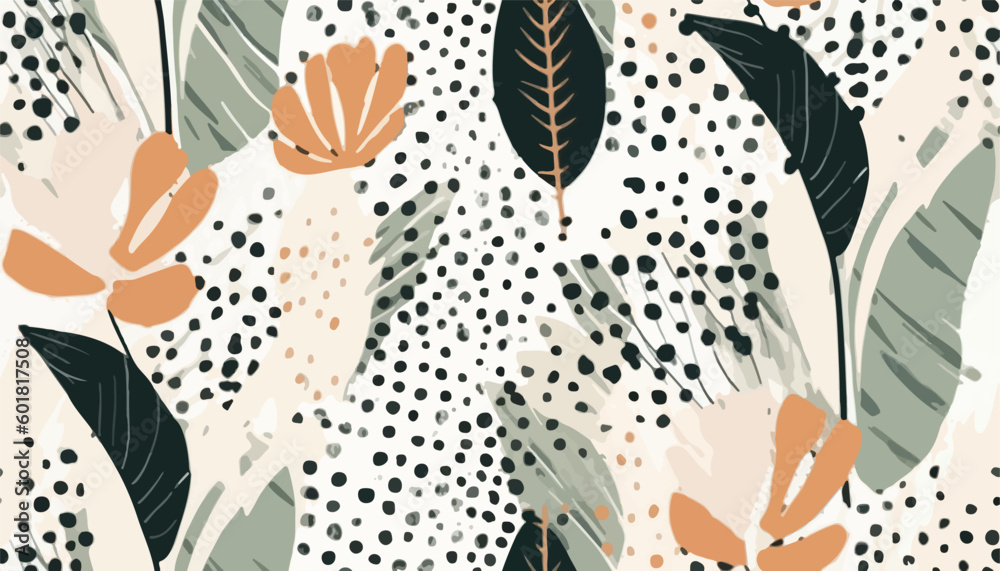 Hand drawn modern plant abstract print. Creative collage seamless pattern. Fashionable template for design Hand drawn modern plant abstract print. Creative collage seamless pattern. Fashionable template for design