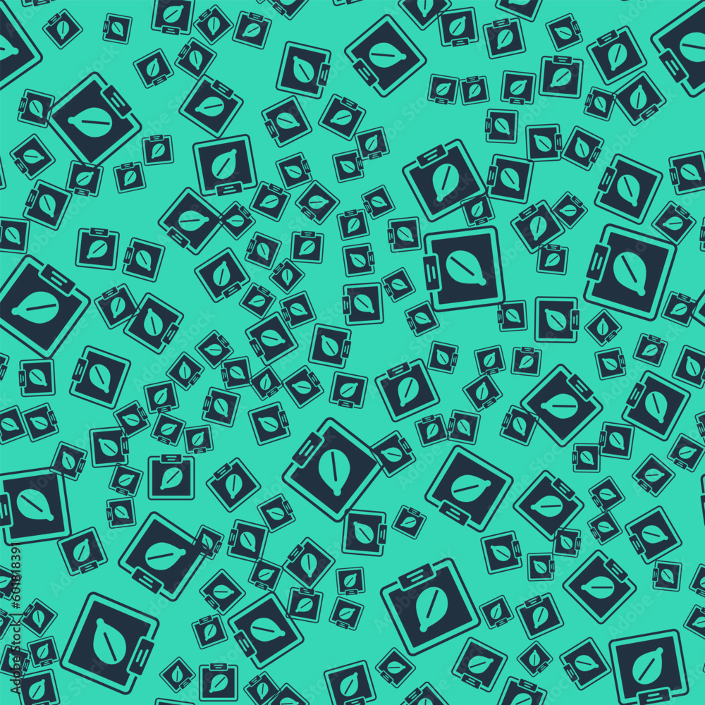 Black Seeds of a specific plant icon isolated seamless pattern on green background. Vector