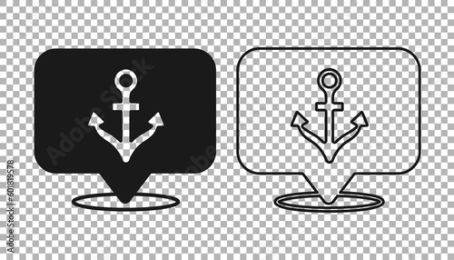 Black Anchor icon isolated on transparent background. Vector