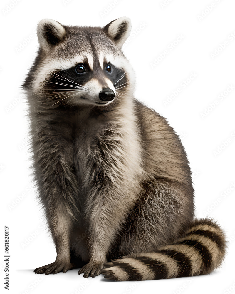 raccoon, isolated background. Generative Ai.