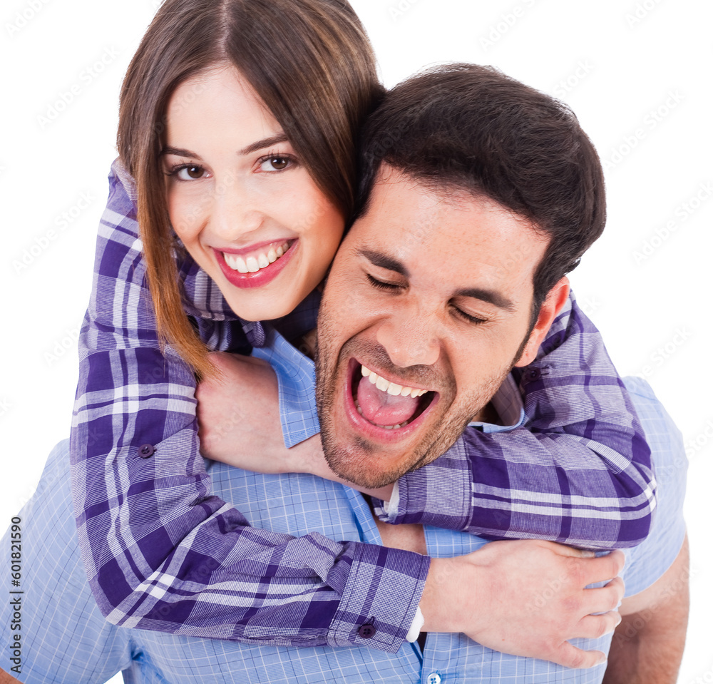 Cute exotic couple happily enjoying on a white background Cute exotic couple happily enjoying on a white background