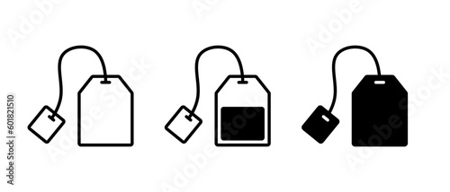 Tea bag vector icon set. Teabag symbol. Herb tea bag packaging for morning beverage logo
