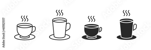 Coffee and tea cup vector icon set. Hot drink symbol. Disposable cup sign