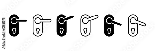 Door handle vector icon set. Doorknob symbol. Door opening and closing sign