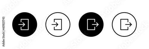 Login and logout vector icon set. Sign out, Sign in symbol. Entry and exit sign in circle