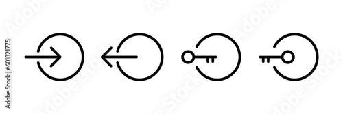 Login and logout vector icon set. Sign out, Sign in symbol. Key sign in circle