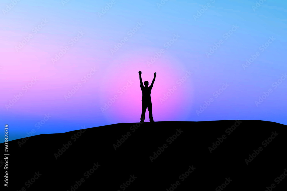 Silhouette of a man with open arms - Success