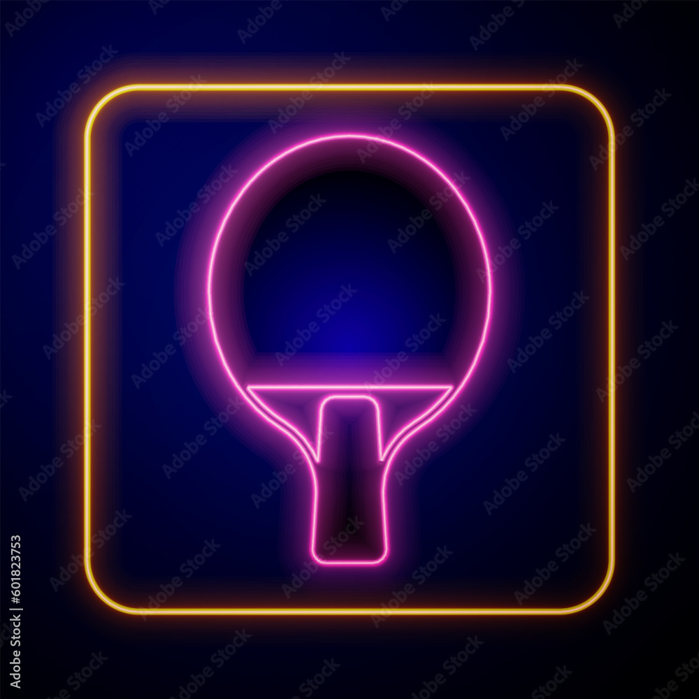 Glowing neon Racket for playing table tennis icon isolated on black background. Vector Glowing neon Racket for playing table tennis icon isolated on black background. Vector