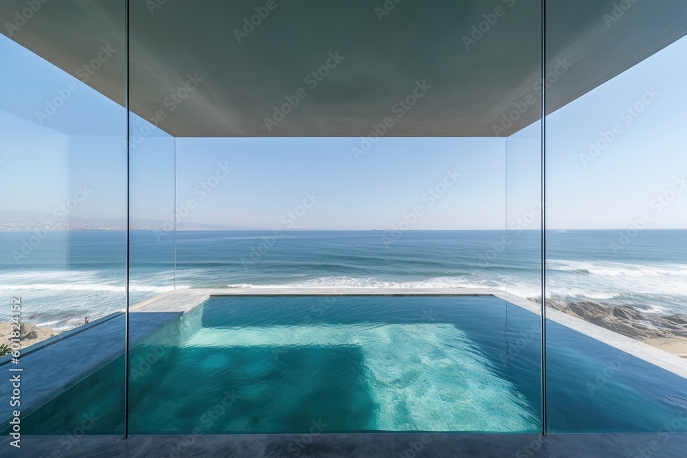 Fototapeta premium an oceanfront apartment with large swimming pool with ocean view ai generated 