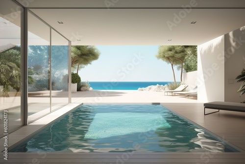an oceanfront apartment with large swimming pool with ocean view ai generated  © stasknop