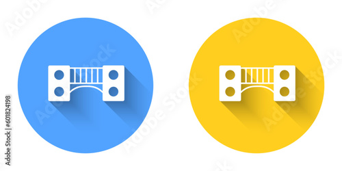 White Playground kids bridge icon isolated with long shadow background. Circle button. Vector