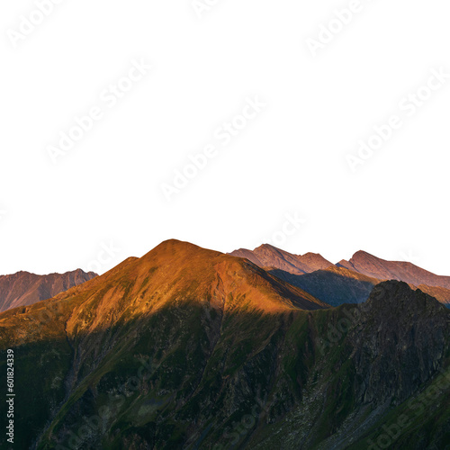Fotografia, Obraz Mountains in the morning a view of a mountain range at sunset on white backgroun