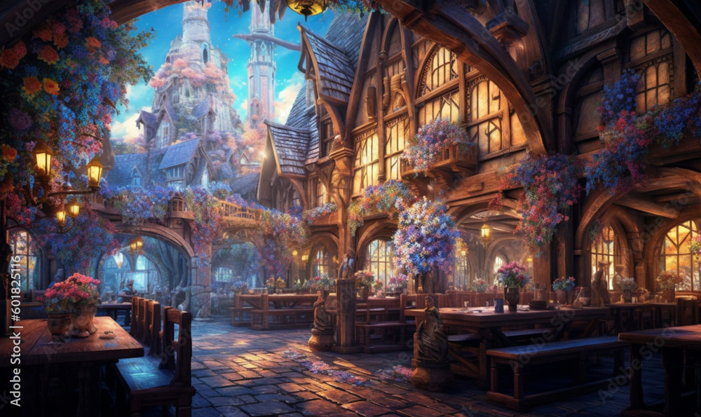 gemütliche, stimmungsvolle mittelalterliche Fantasy-Taverne. generative KI gemütliche, stimmungsvolle mittelalterliche Fantasy-Taverne. generative KI