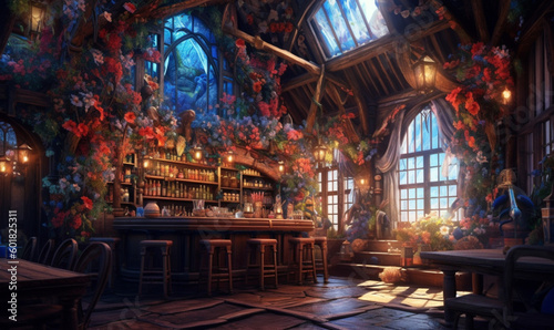 gem  tliche  stimmungsvolle mittelalterliche Fantasy-Taverne. generative KI