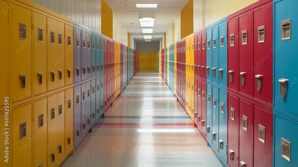 Modern Corridor of an American School with Lockers