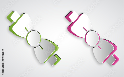Paper cut Bow tie icon isolated on grey background. Paper art style. Vector