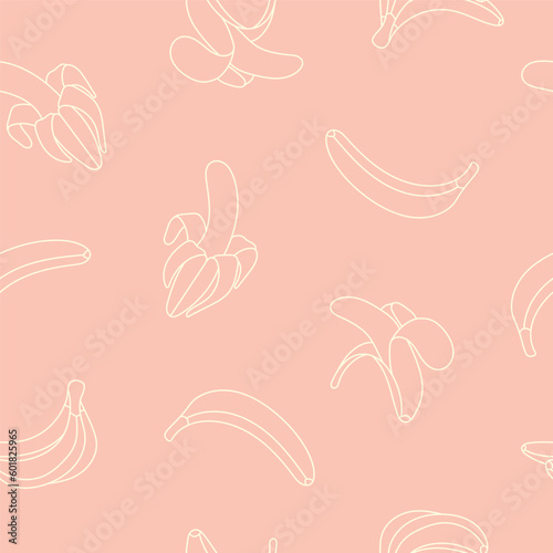Cute Simple Yellow Outlined Bananas on Pink Background Surface Design Textiles Seamless Repeat Pattern Design Eps 10 Vector