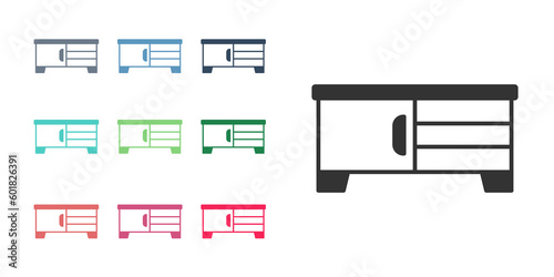 Black TV table stand icon isolated on white background. Set icons colorful. Vector