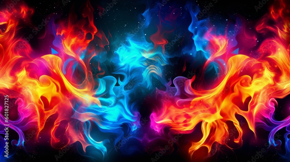 Burning colorful fire flames for background. Generative AI