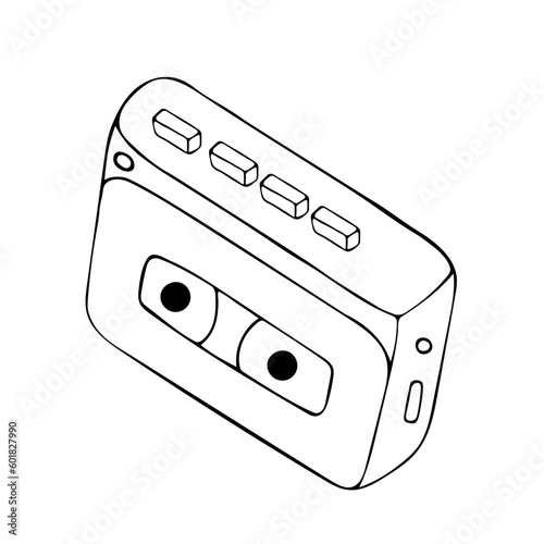 Icons of retro music player isolated on white background. Tape recorders, radios and cassette recorder.