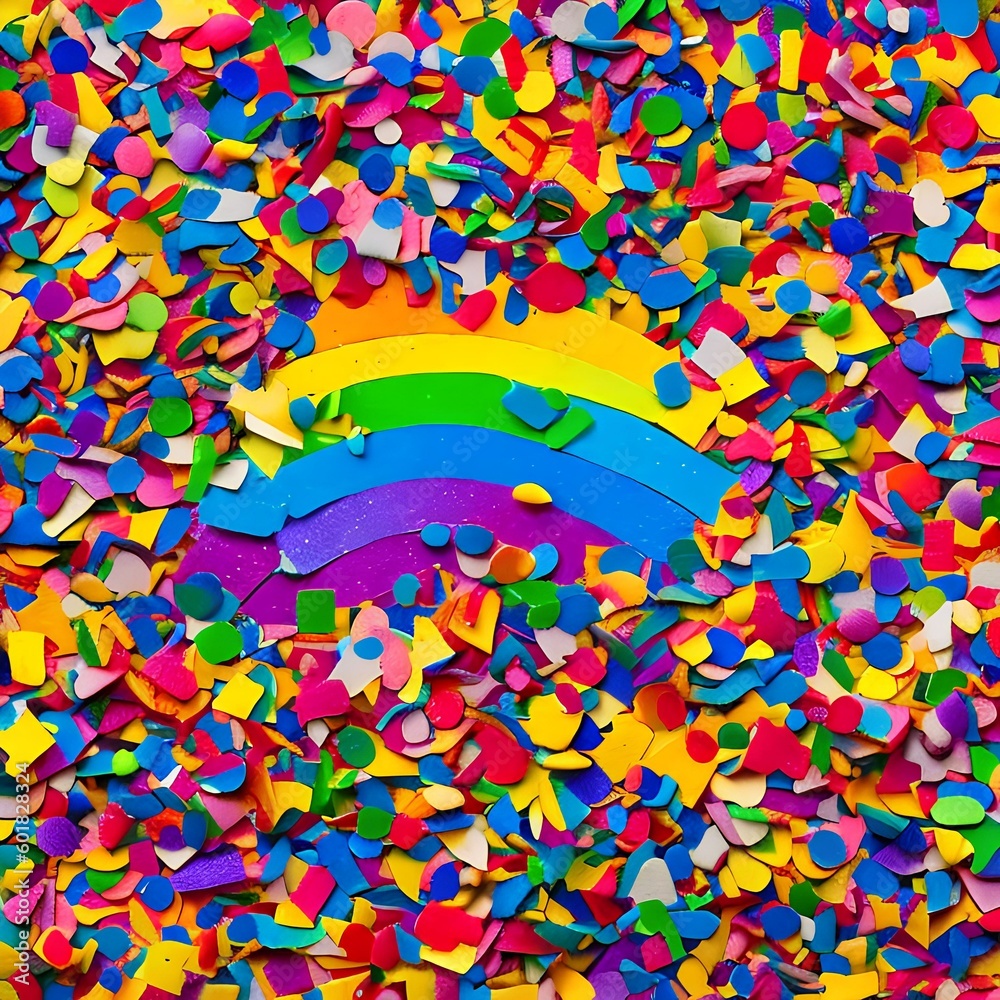 46 Rainbow Confetti: A colorful and playful background featuring rainbow confetti in various shapes and sizes that create a fun and festive vibe1, Generative AI