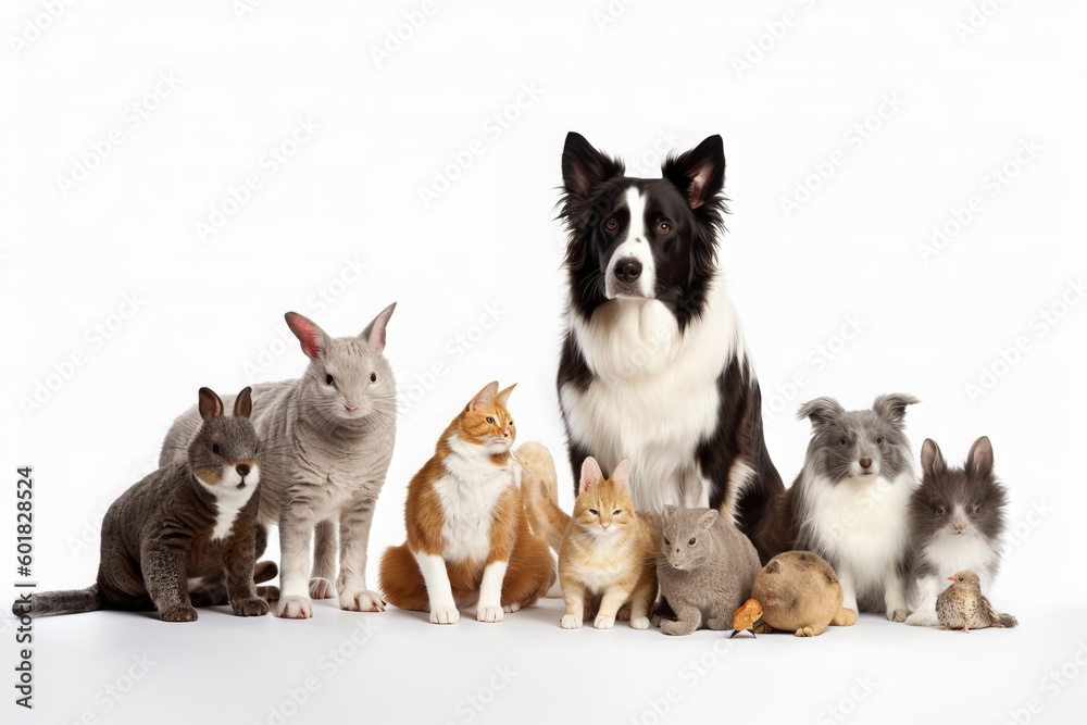 Group of Pets Posing Around a Border Collie Dog Group of Pets Posing Around a Border Collie Dog