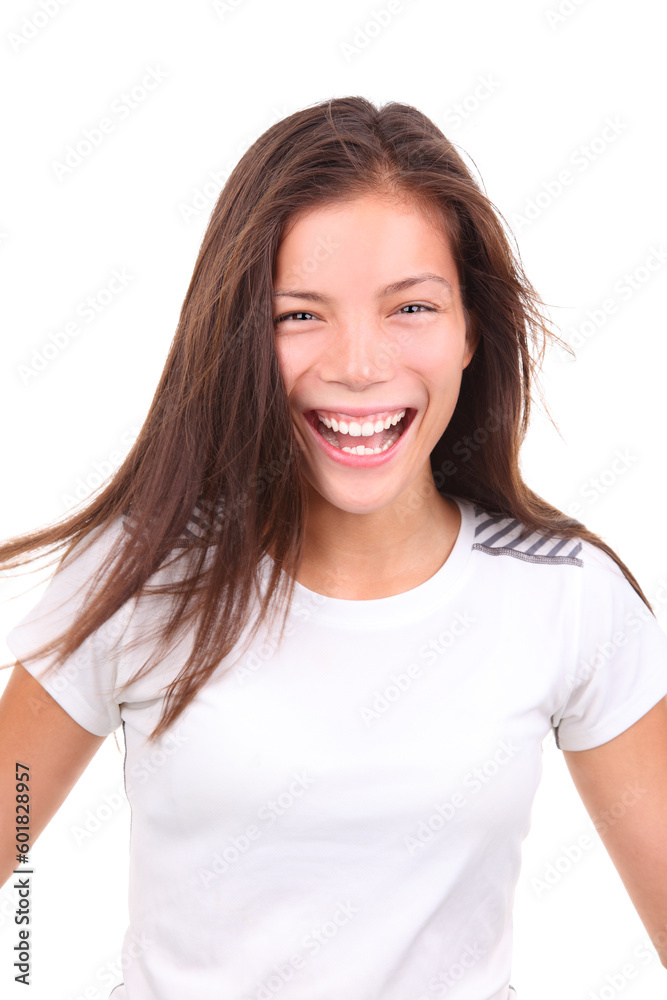 Sporty ethnic woman laughing after exercise. Sporty ethnic woman laughing after exercise.