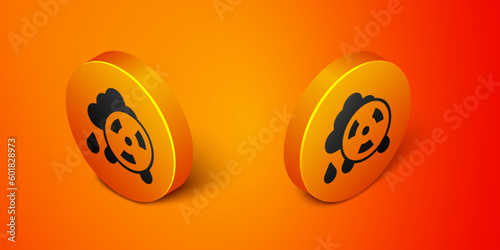 Isometric Acid rain and radioactive cloud icon isolated on orange background. Effects of toxic air pollution on the environment. Orange circle button. Vector © Iryna
