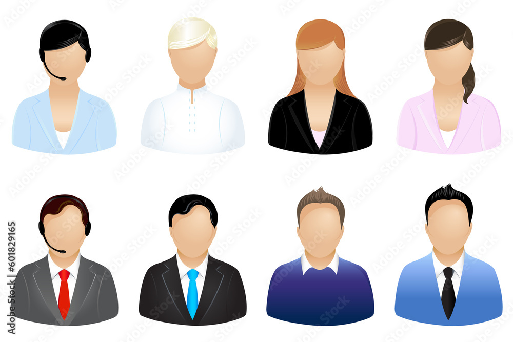 Set Of Business People Icons, Isolated On White Set Of Business People Icons, Isolated On White