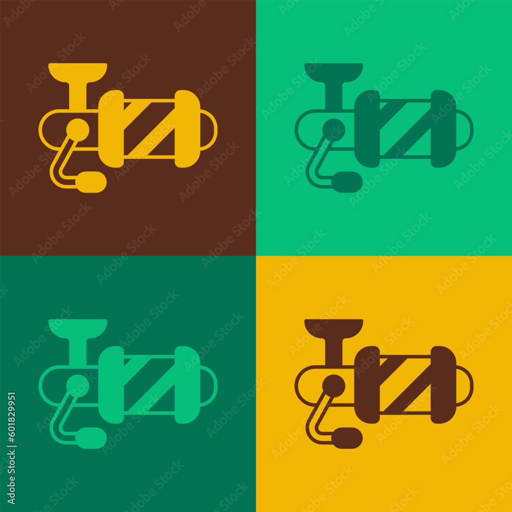 Pop art Spinning reel for fishing icon isolated on color background. Fishing coil. Fishing tackle. Vector Pop art Spinning reel for fishing icon isolated on color background. Fishing coil. Fishing tackle. Vector