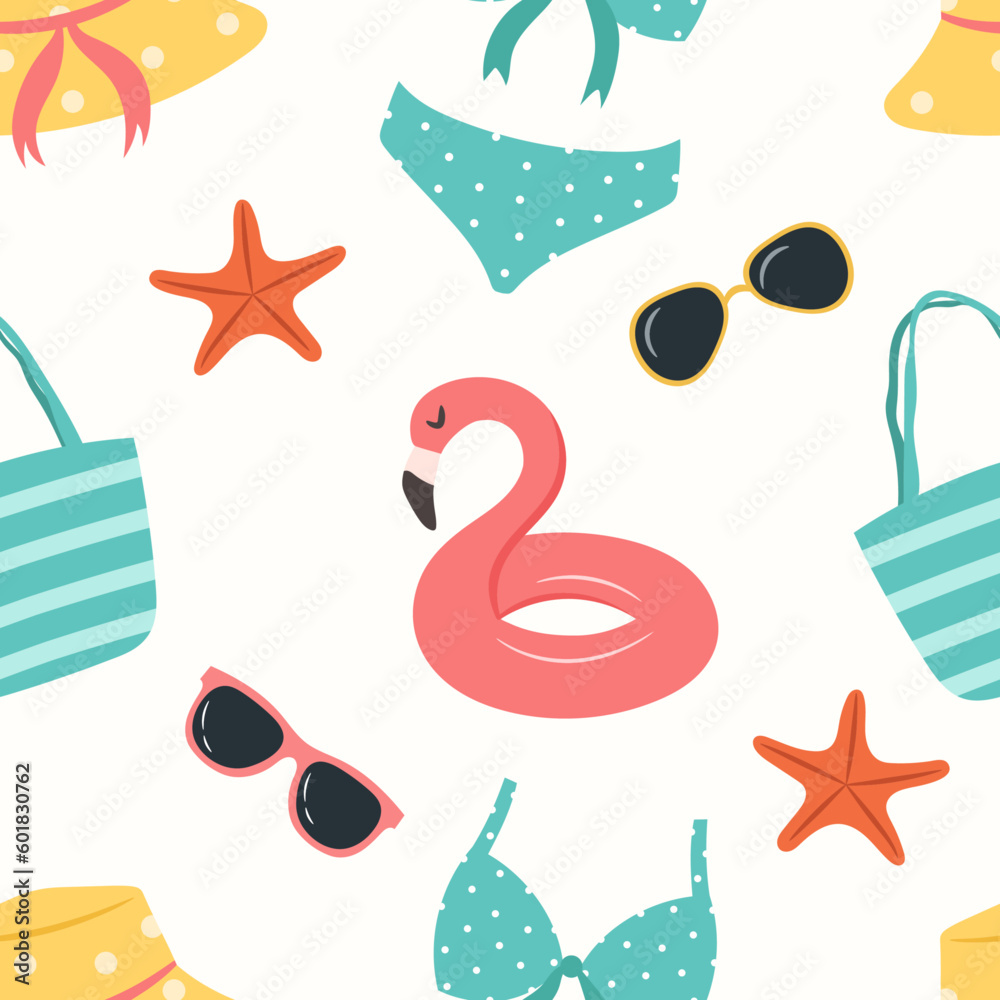 Naklejka premium Seamless beach pattern with summer elements. Vector illustration