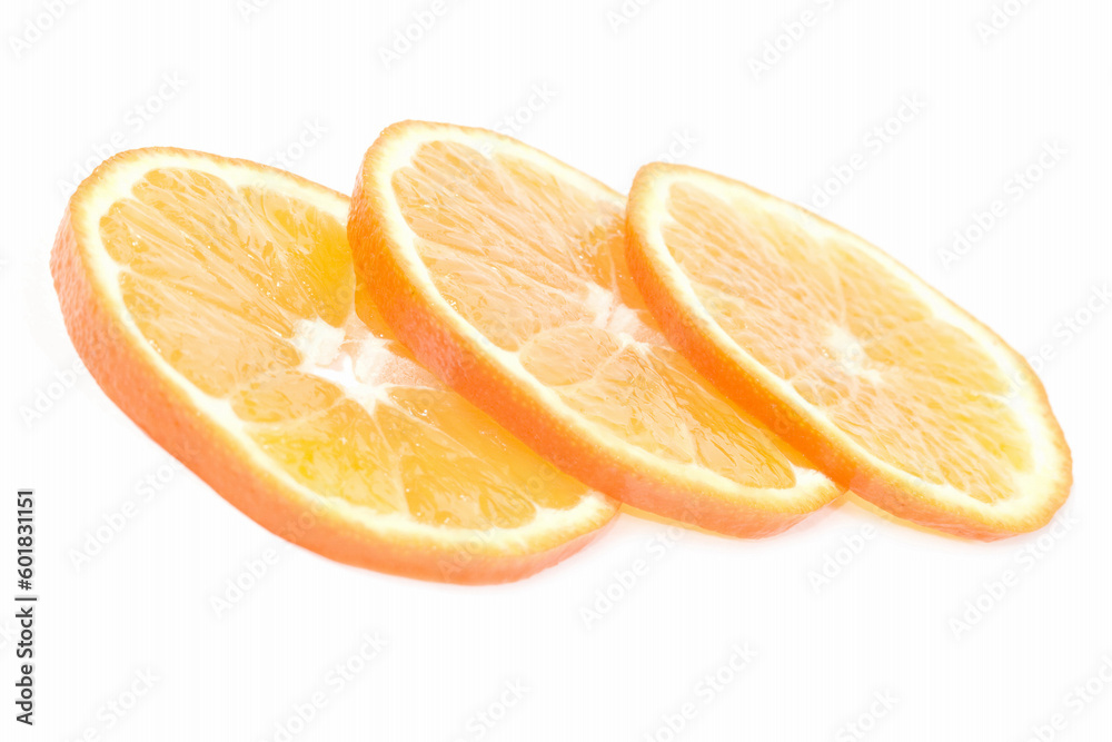 Three part of oranges over the white Three part of oranges over the white
