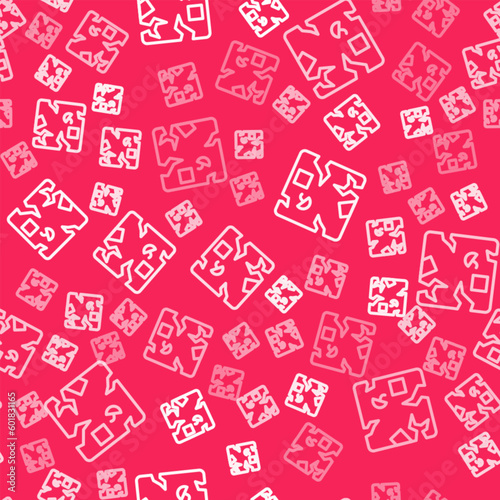 White line Broken cardboard box icon isolated seamless pattern on red background. Box, package, parcel sign. Delivery and packaging. Vector