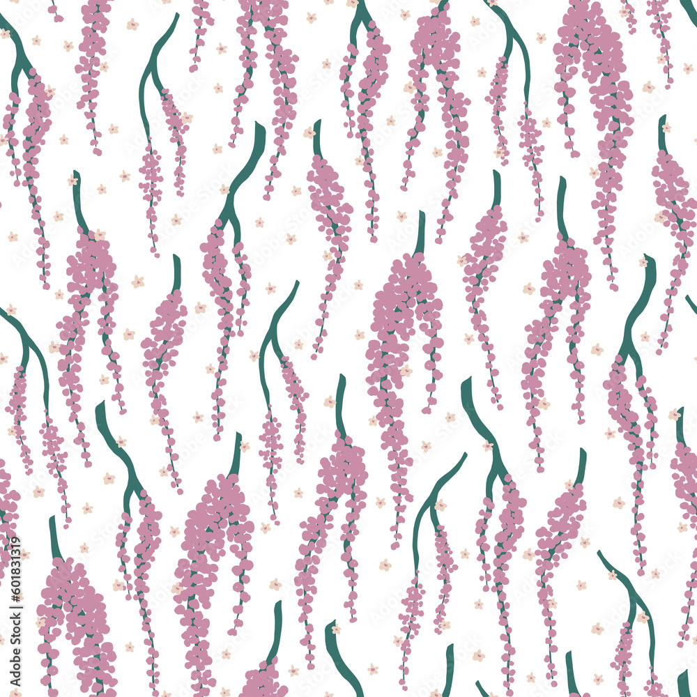 Fototapeta premium tiny bloom meadow flowers elements branches berry boho garden leafs wedding invitation clipart seamless pattern