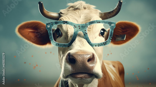 The Spectacled Bovine: A Captivating Portrait of a Cow with Glasses. Generative AI