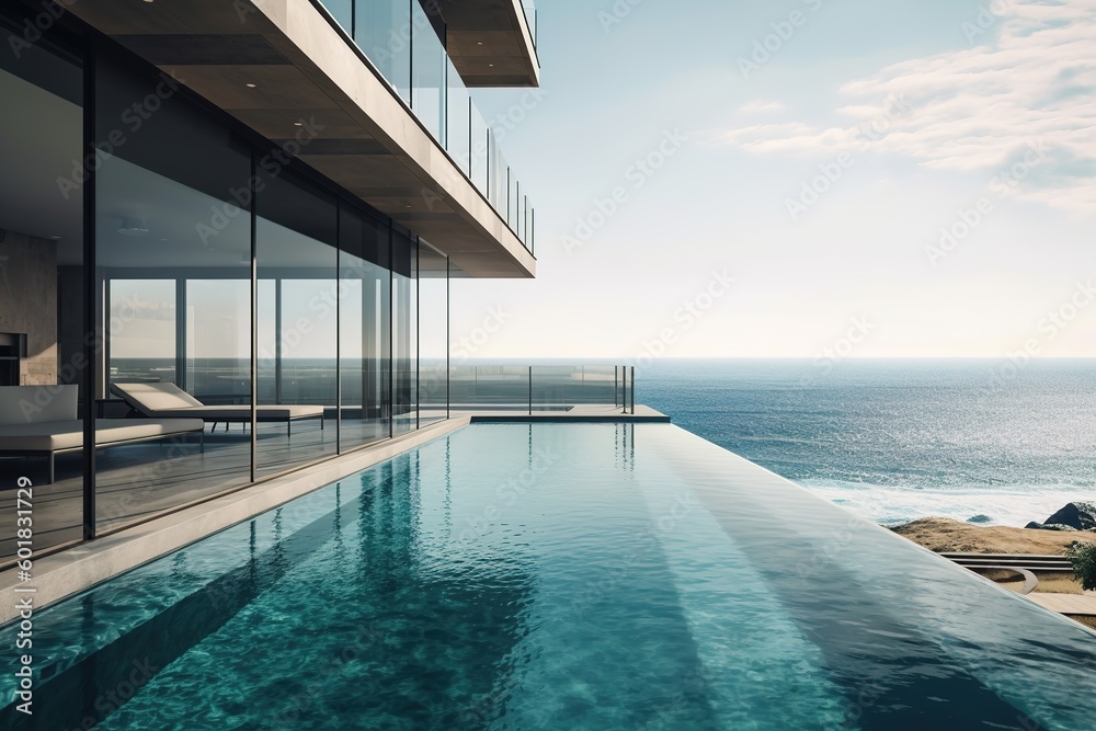 large swimming pool in an oceanfront apartment with ocean view ai generated large swimming pool in an oceanfront apartment with ocean view ai generated